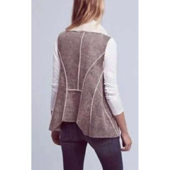 Amadi Anthropologie Soft Gray/Cream Draped Kady Sherpa Open Front Vest Size S - Picture 2 of 10
